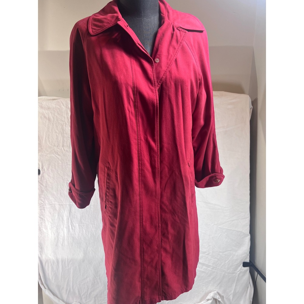 Fleet Street Womens Red Trench Coat Removable Wool Liner Long Jacket Sz 8P